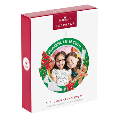 Photo frame ornament with cookies, milk, and frosting bag, celebrating grandkids with festive Christmas design

