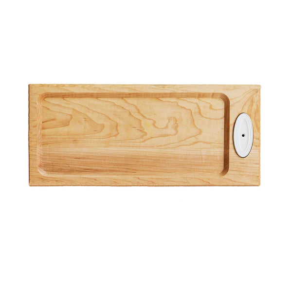 Maple wood bread board with ivory stoneware accent and pinstripe detail, 