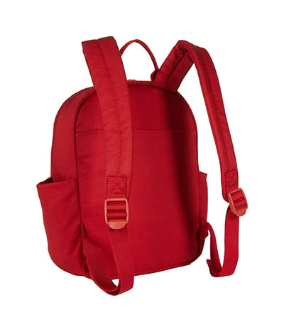 Small backpack in Cardinal Red recycled cotton with multiple zip and slip pockets, 9L capacity
