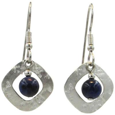 Soft diamond-shaped drop earrings with small accent bead and silver-tone finish.
