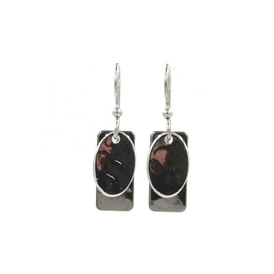 Silver Forest silver-tone layered shape dangle earrings with mixed finishes, approximately 1.25 inches long, surgical steel 
