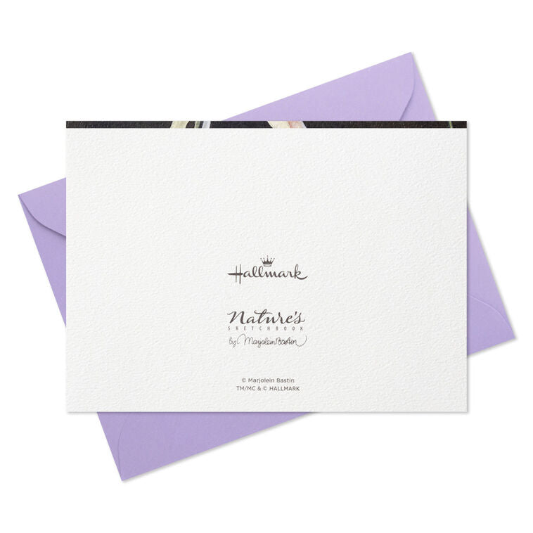 Elegant floral note cards by Marjolein Bastin on black background with coordinating round floral and robin’s egg seal stickers.
