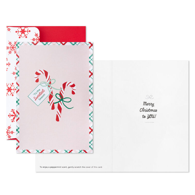 Candy Canes on Pink Scented Boxed Christmas Cards, Pack of 12