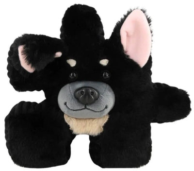 Soft and squishy stuffed dog with corduroy accents and pellet bead legs