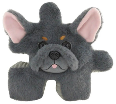 Zeus plush puppy toy with squishy stuffing and corduroy accents from the Yoonique Pluzzles collection