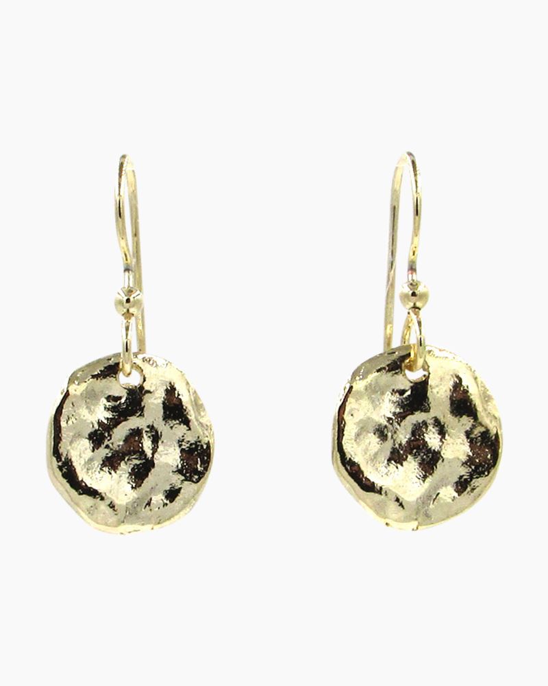 Hammered Disc Drop Earrings in Gold