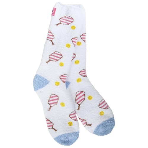 World’s Softest Pickleball Pink cozy crew socks for women in a warm, plush knit design.