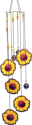 Spoontiques Sunflower wind chime with yellow sunflower charms, bright metal indoor outdoor garden décor.