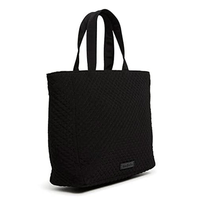 Black microfiber lunch tote with PEVA lining and 6-inch handle, 10 x 10 x 4 inches
