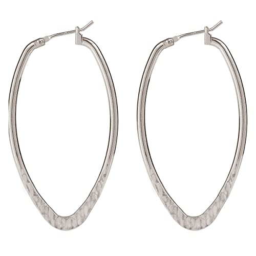 Tone Hammered Oval Shaped Hoop Earrings
