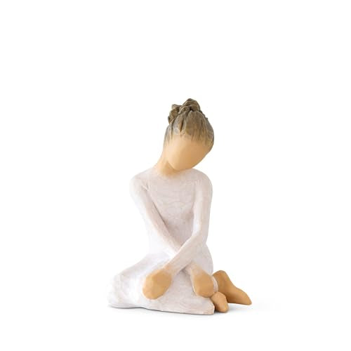 Willow Tree Serenity figurine, seated woman in cream dress with arms crossed in a calm, reflective pose.