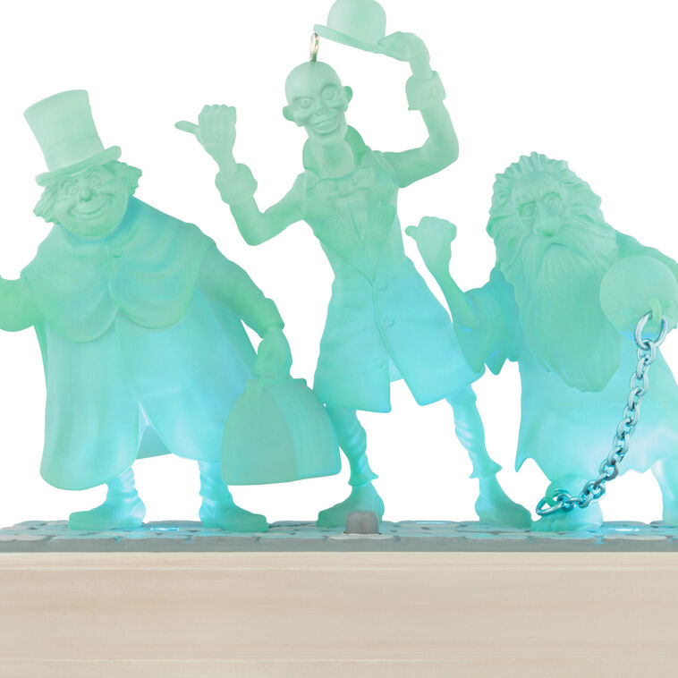 Haunted Mansion Hitchhiking Ghosts trio in blue, Hallmark Keepsake ornament with light and sound, Disney Haunted Mansion collection