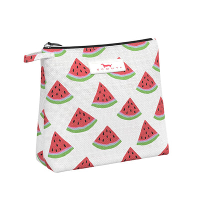 SCOUT Go Getter Woven Pouch in One in a Melon with breathable fabric, zip top, and upright flat bottom for easy packing and beach use.