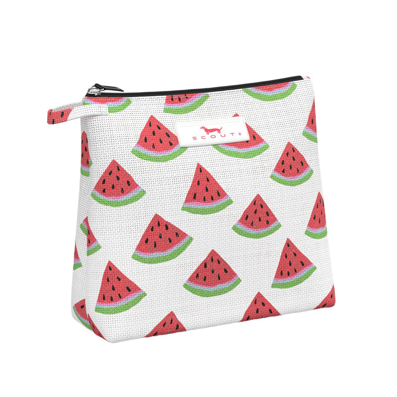 SCOUT Go Getter Woven Pouch in One in a Melon with breathable fabric, zip top, and upright flat bottom for easy packing and beach use.