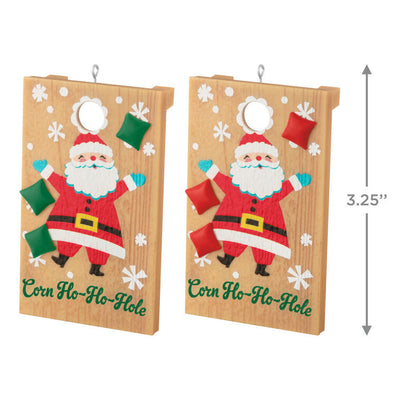 Set of 2 Christmas cornhole board ornaments with Santa design and red and green beanbags, festive holiday decoration

