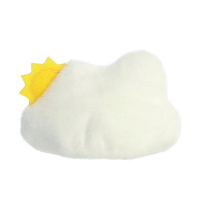 White cloud plush toy with a yellow sun sewn on