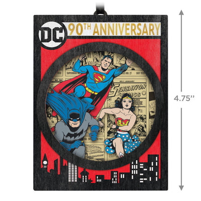 DC Comics 90th Anniversary ornament, Superman, Batman, Wonder Woman, double-sided papercraft, Hallmark Keepsake, Christmas decoration.