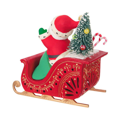 Vintage-style Santa in red sleigh with gifts and lighted base, part of ShowToppers musical tree topper system with synchronized effects.