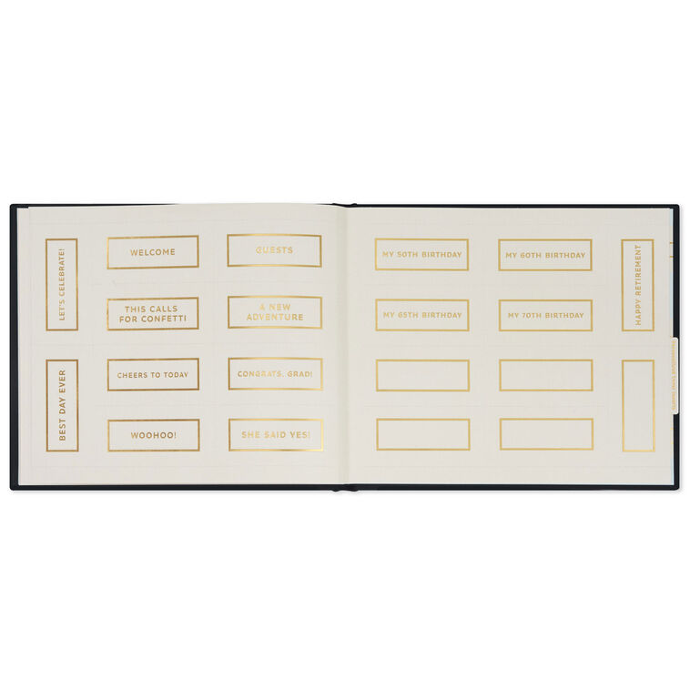 Gold on Navy Linen Customizable Guest Book