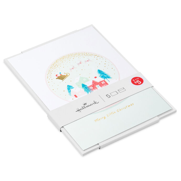 Merry Little Snow Globe Packaged Christmas Cards, Set of 5