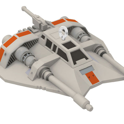 Mini Rebel Snowspeeder ornament, gray and orange T-47 vehicle from Star Wars Empire Strikes Back, Hallmark Keepsake collectible
