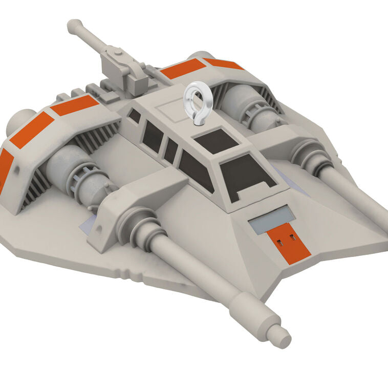 Mini Rebel Snowspeeder ornament, gray and orange T-47 vehicle from Star Wars Empire Strikes Back, Hallmark Keepsake collectible
