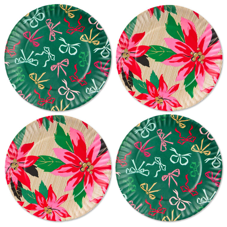 Lacey Chabert Collection Bow and Poinsettia Appetizer Plates, Set of 4