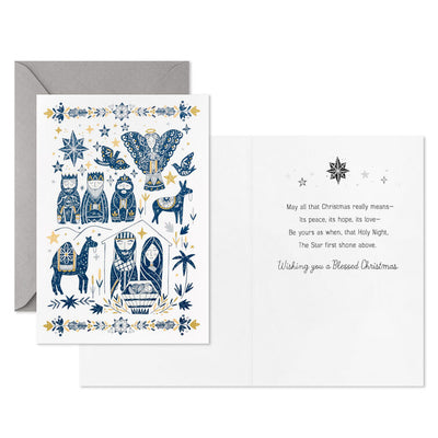 Folk Art Manger Scene Boxed Christmas Cards, Pack of 16