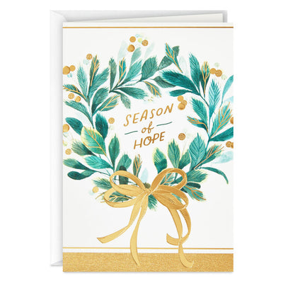 Wreath With Gold Berries Boxed Christmas Cards, Pack of 16