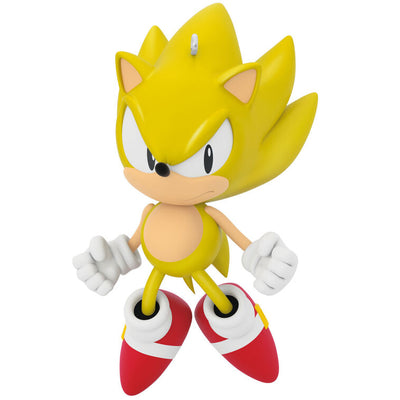 Super Sonic ornament, bright yellow Sonic the Hedgehog in Super State, Hallmark Keepsake, Christmas video game decoration, Chaos Emerald power.