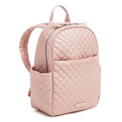 Rose Quartz Vera Bradley small backpack with two slip pockets, zip pockets, zip closure, and adjustable straps