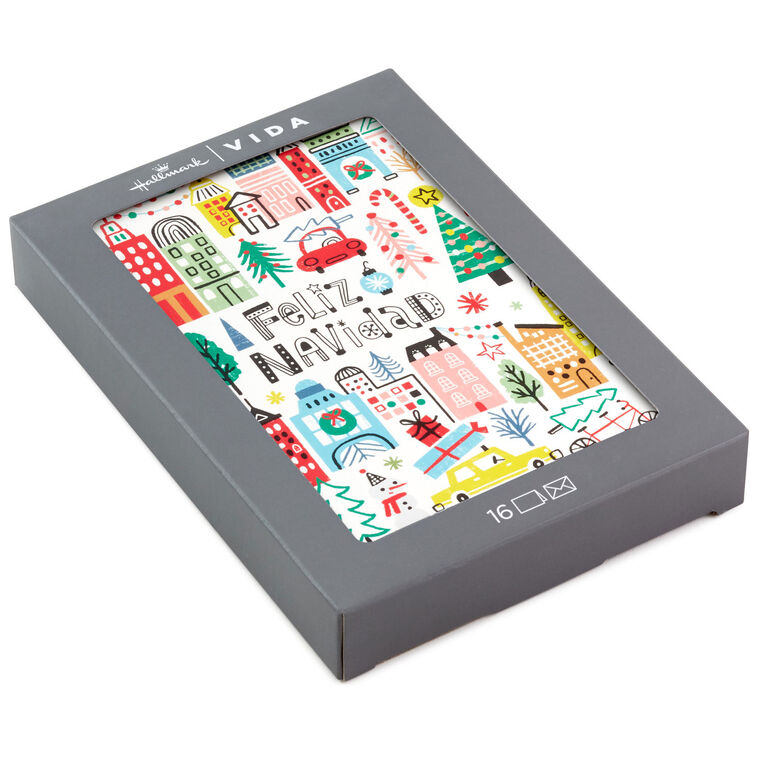 Festive Cityscape Boxed Christmas Cards, Pack of 16