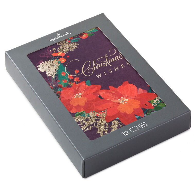 Poinsettia Wreath Boxed Christmas Cards, Pack of 12