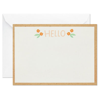 Ivory Floral Flat Note Cards in Caddy, Box of 40