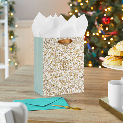 9.6" Snowflake Mandala Medium Holiday Gift Bag