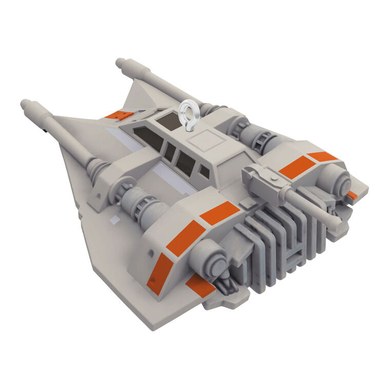 Mini Rebel Snowspeeder ornament, gray and orange T-47 vehicle from Star Wars Empire Strikes Back, Hallmark Keepsake collectible
