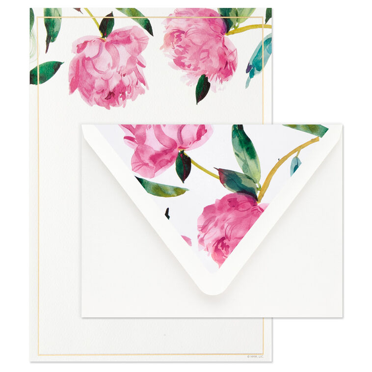 Pink Peonies Stationery Set, Box of 20