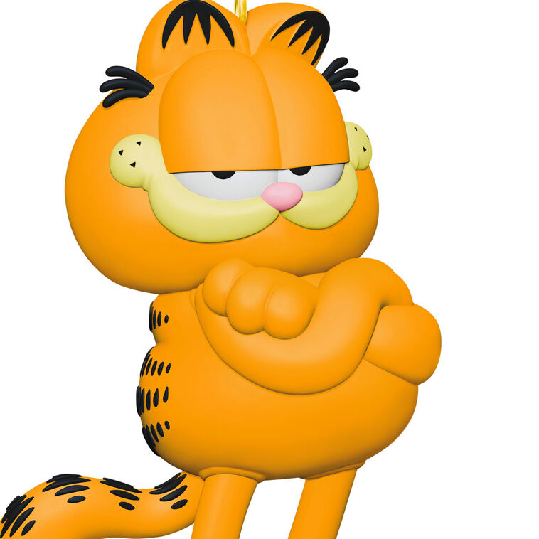 Hallmark Keepsake Garfield ornament, orange cat with arms crossed and smirk, Nickelodeon holiday decor for fans and collectors.