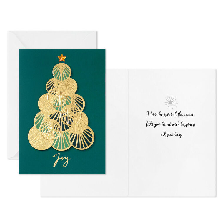 Opulent Green and Gold Tree Boxed Christmas Cards, Pack of 12