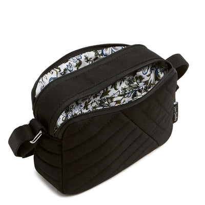 Vera Bradley Evie Mini Crossbody in Black leather with two compartments and adjustable strap