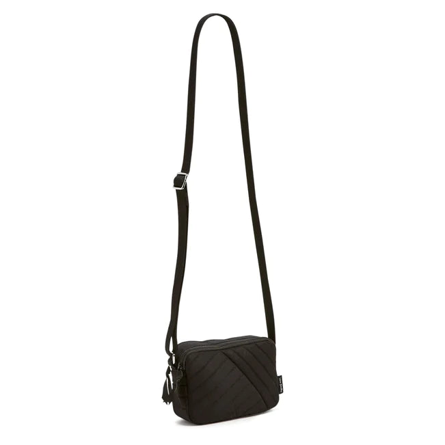 Vera Bradley Evie Mini Crossbody in Black leather with two compartments and adjustable strap
