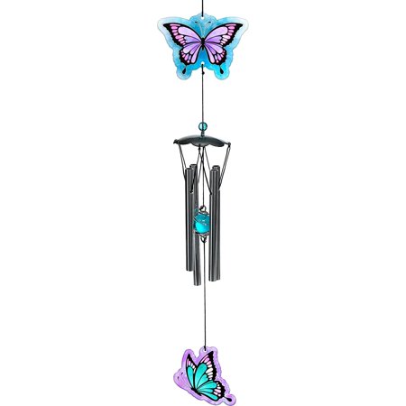 Spoontiques butterfly wind chime with colorful butterfly figures and metal chimes for garden or patio decor.