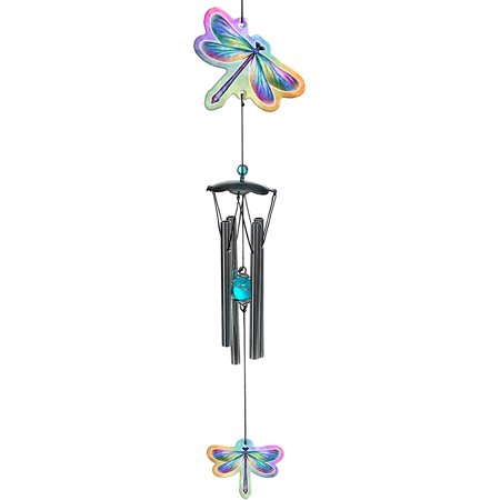 Spoontiques dragonfly wind chime with colorful dragonfly figures and metal chimes, perfect for indoor or outdoor garden decor.