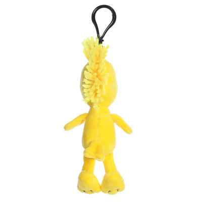 4.5" Woodstock plush keychain by Aurora, featuring the iconic Peanuts bird with soft yellow fur and a secure keyring