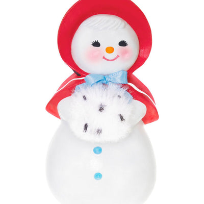 Hallmark Keepsake Sweet Snow Girl porcelain ornament, vintage snow lady with red bonnet, rosy cheeks, and fluffy scarf.