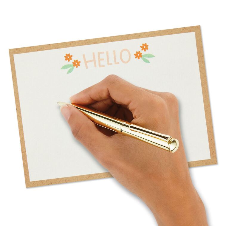 Ivory Floral Flat Note Cards in Caddy, Box of 40