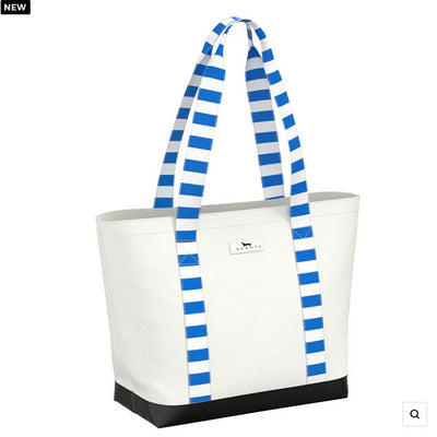 Vanilla Canvas Swim Lane Pick-Me-Up shoulder handbag with zip closure, patterned handles, and lightweight fold-flat coated canvas.