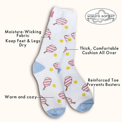World’s Softest Pickleball Pink cozy crew socks for women in a warm, plush knit design.