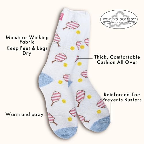 World’s Softest Pickleball Pink cozy crew socks for women in a warm, plush knit design.