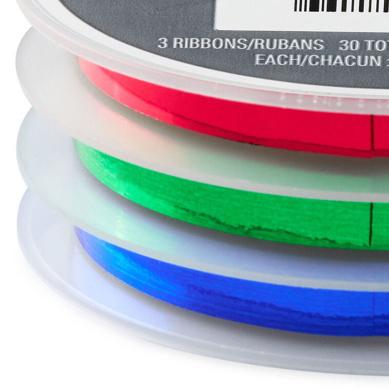 0.2" Red/Green/Blue Metallic 3-Pack Curling Ribbon, 90&
